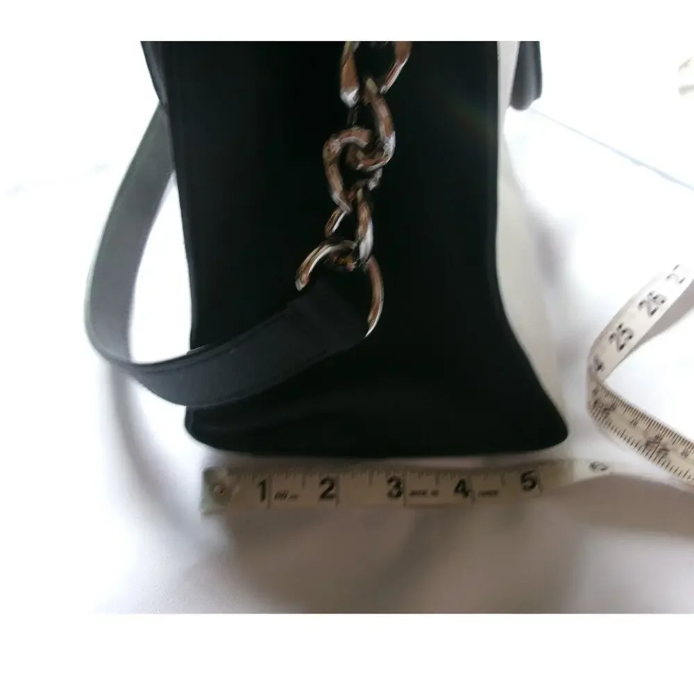 Michael Kors Hamilton Tote Bag Ivory Black Saffiano Chain Shoulder Satchel